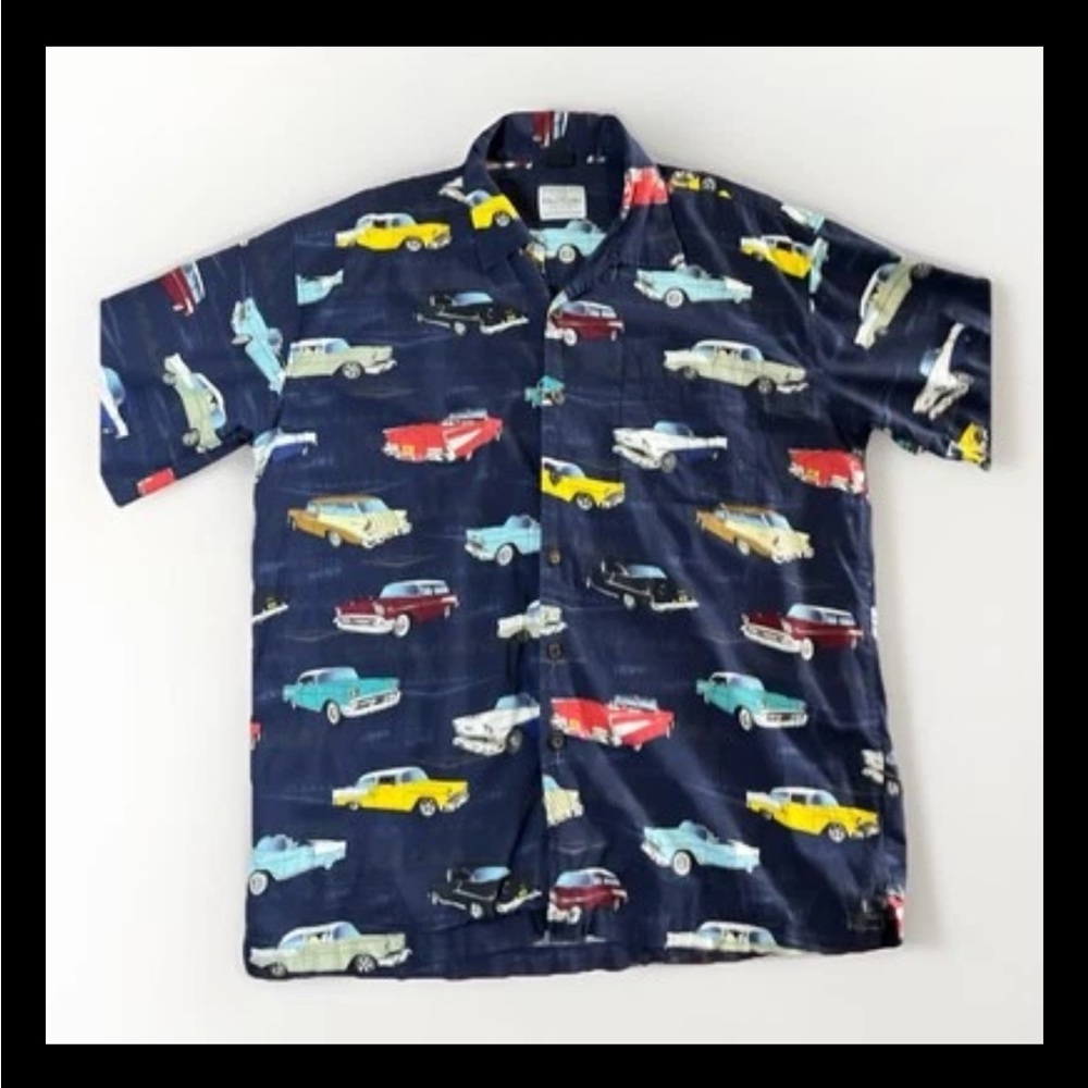 David Carey Vintage Car Print Hawaiian Shirt Navy Retro Button Up XL - Picture 2 of 9
